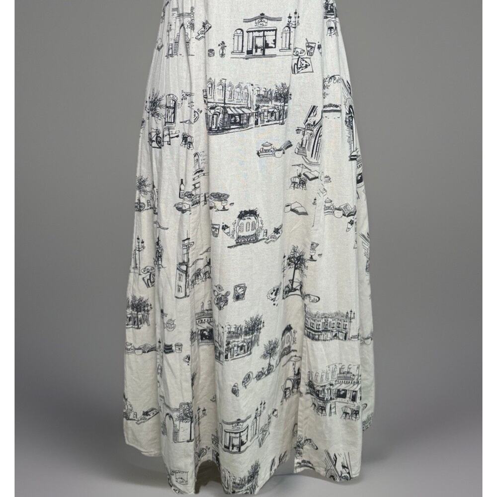 Paris Café Toile Print | Linen Blend | Puff Sleeve | Cottagecore | Midi Dress - Picture 3 of 7